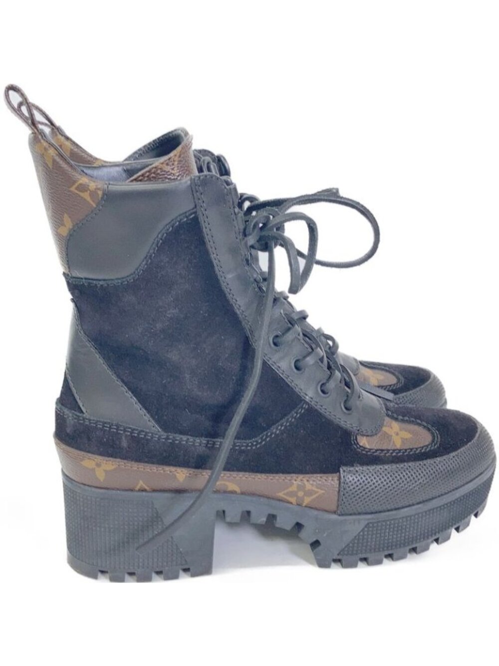 Louis Vuitton Monogram Canvas Suede Ankle Boots 36.5 Brown Black - Picture 4 of 8